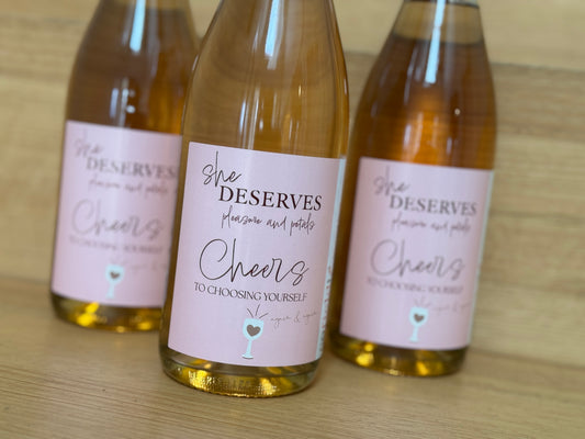 She Deserves Wine – close-up of label