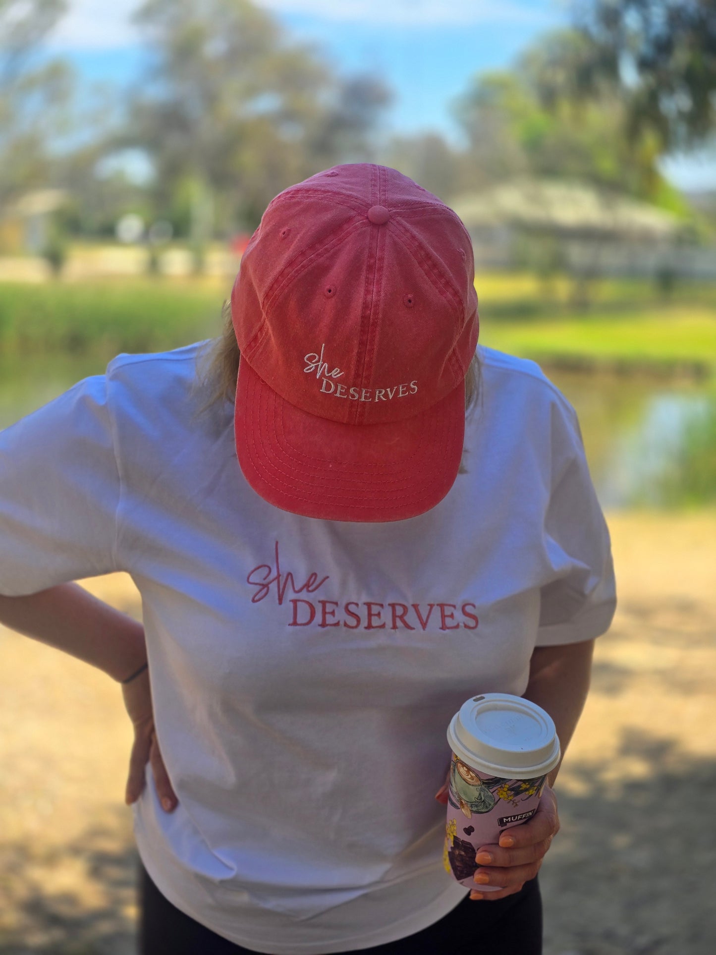 She Deserves Cap – front view, empowering gift for women